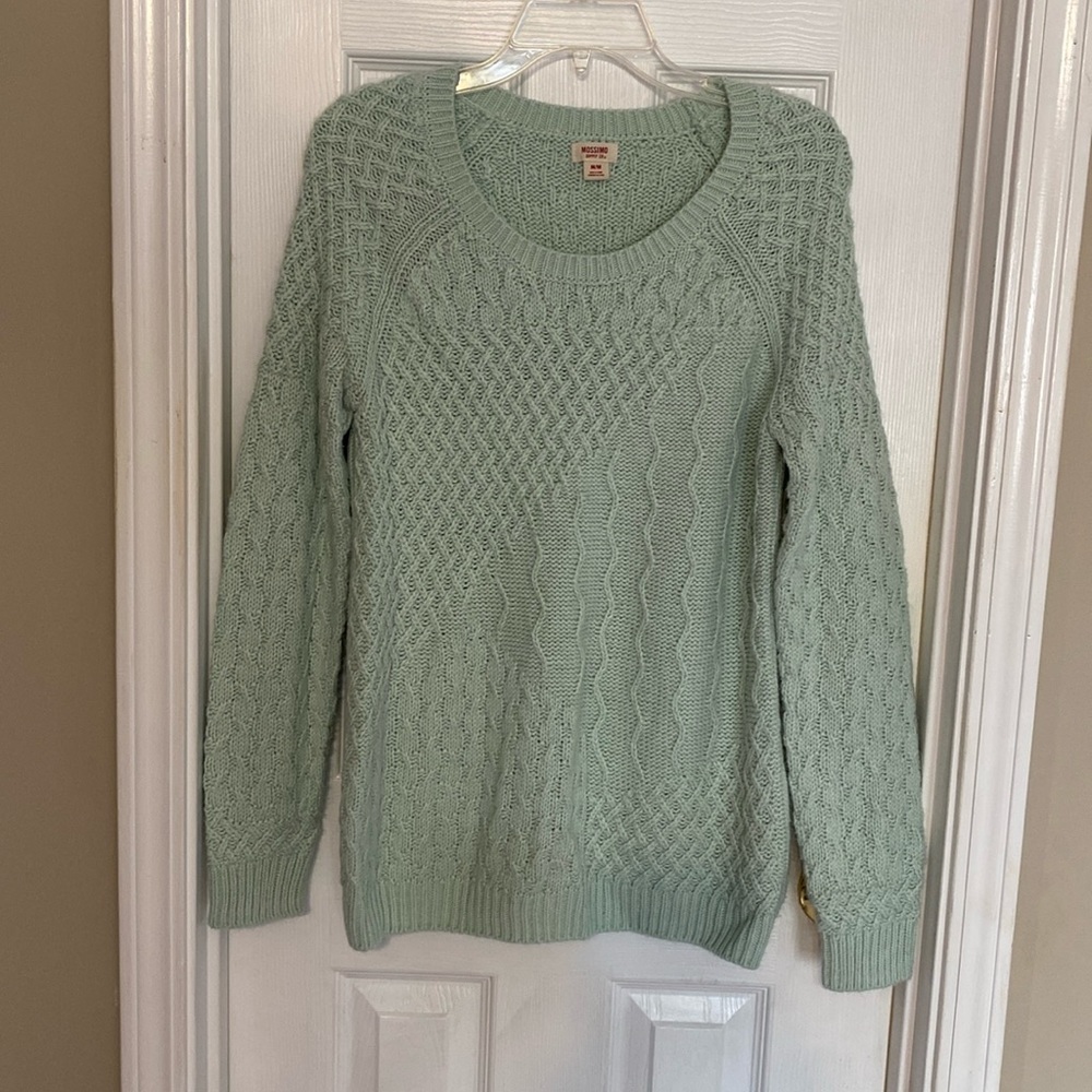 Women’s mint green cable sweater